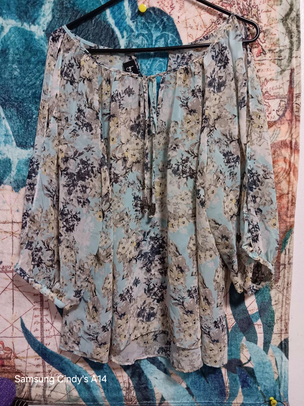 Samsung Light Blue Floral Tie-Neck Women's Tunic